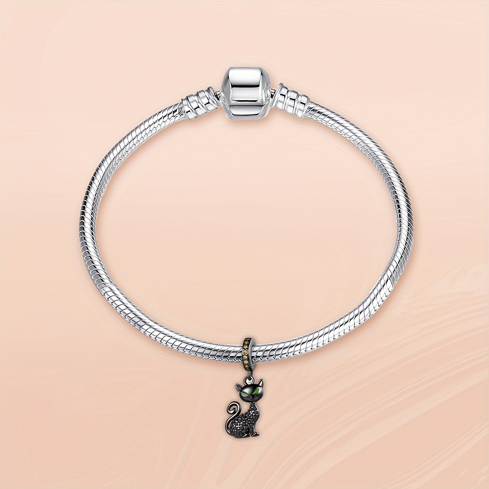 925 Silver Women Cat Dangle Charm for Bracelet & Necklace